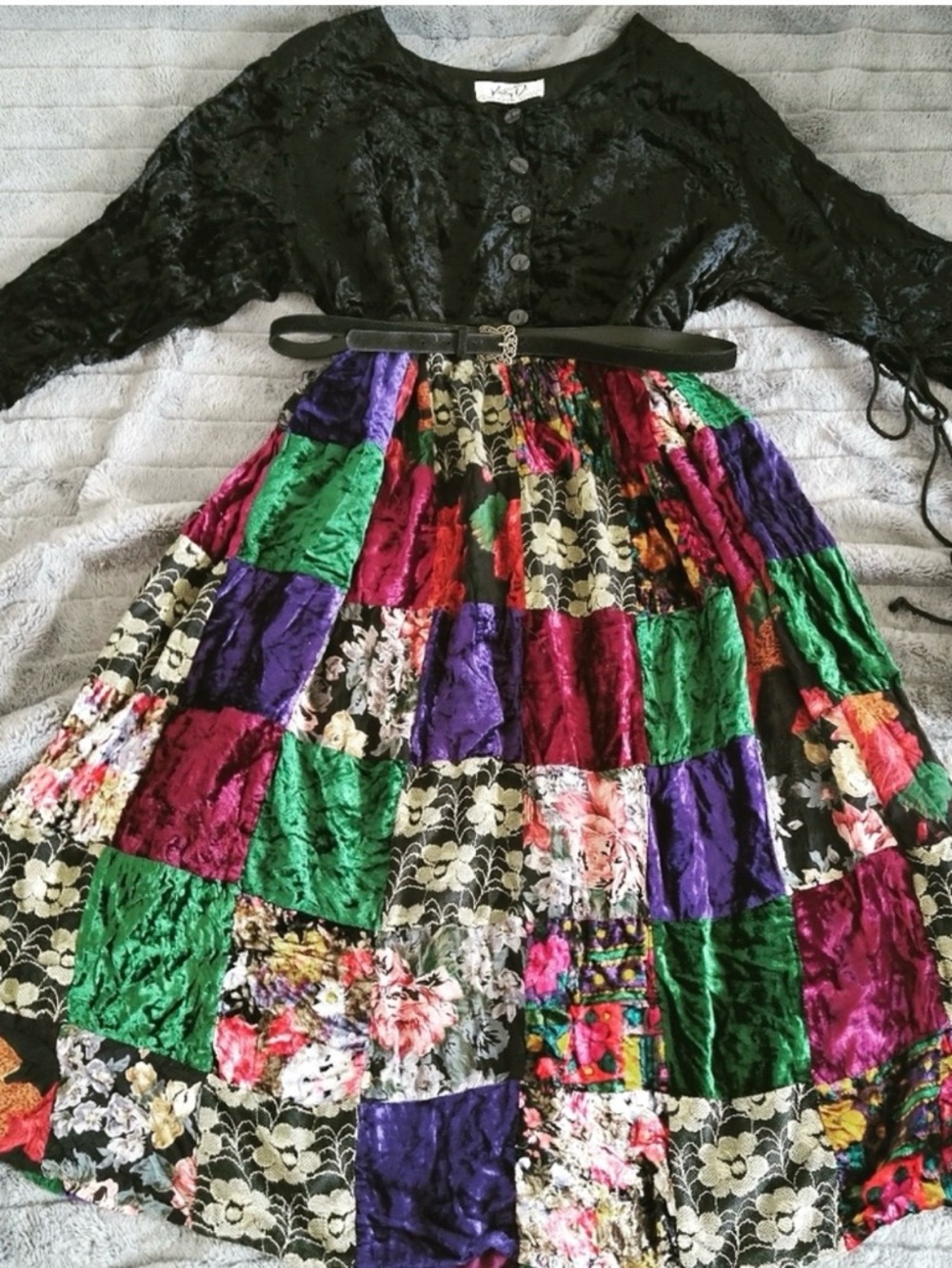 Gypsy Witchy Hippie Velvet Patchwork Dress.